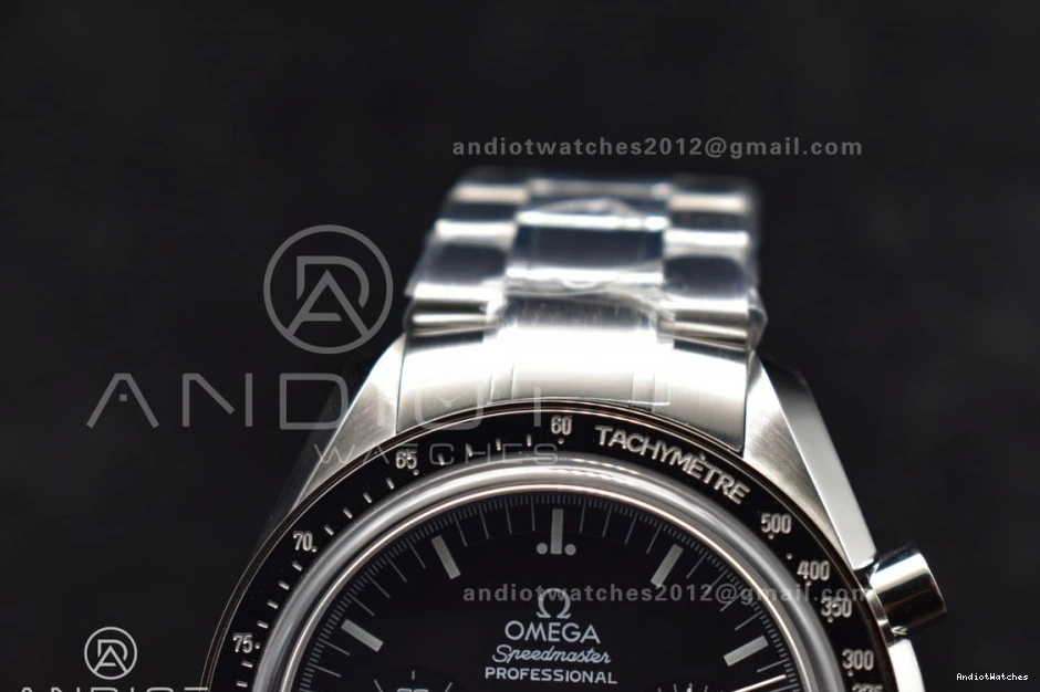 Back MoonWatch Manual SS Winding 1121 Speedmaster Effortless SS OMF Chrono Transparent Movement Black Sapphire Bracelet on Crystal Dial with 1224
